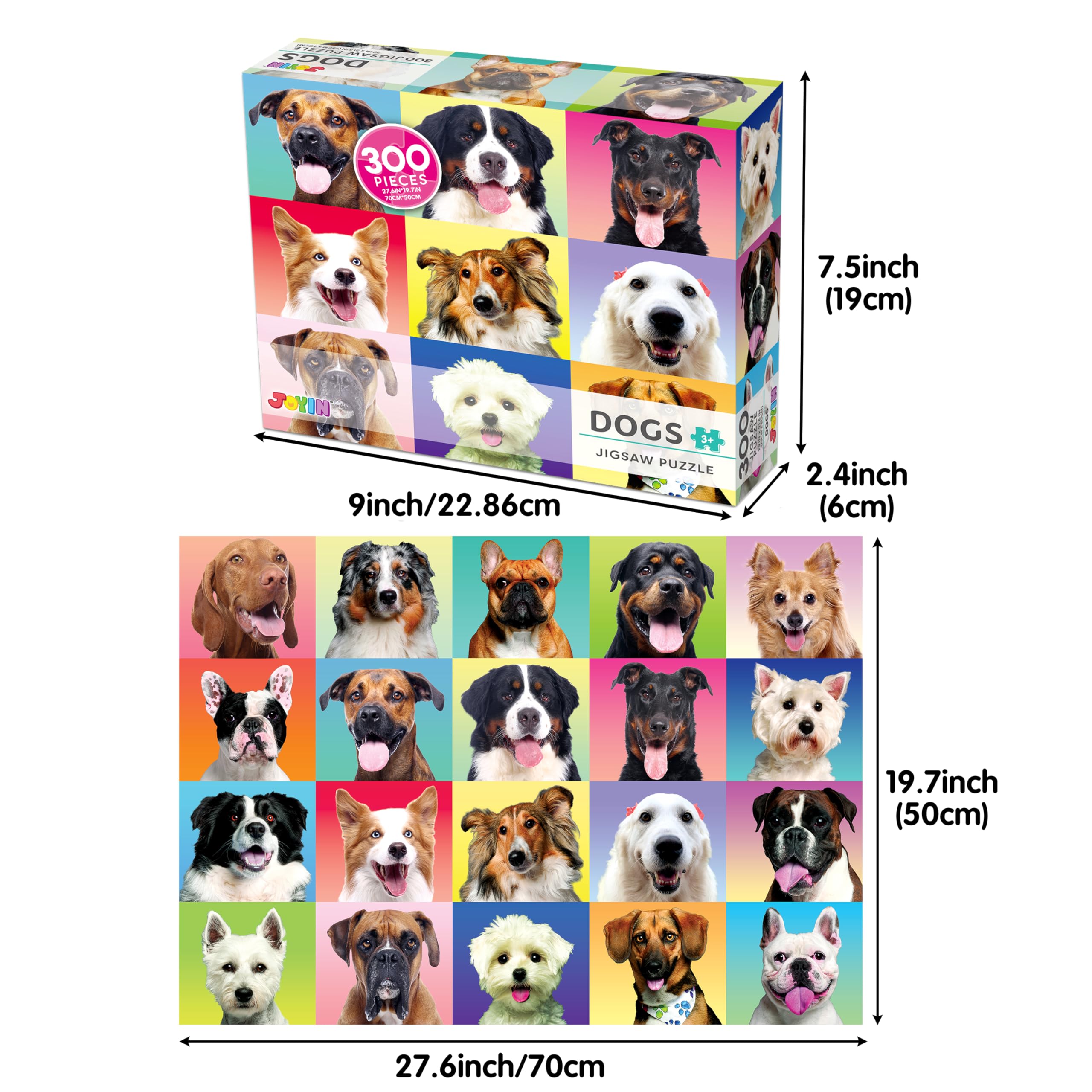 JOYIN 300 pcs Multicolor Dogs Puzzles, Jigsaw Puzzle for Kids and Adults(27.6