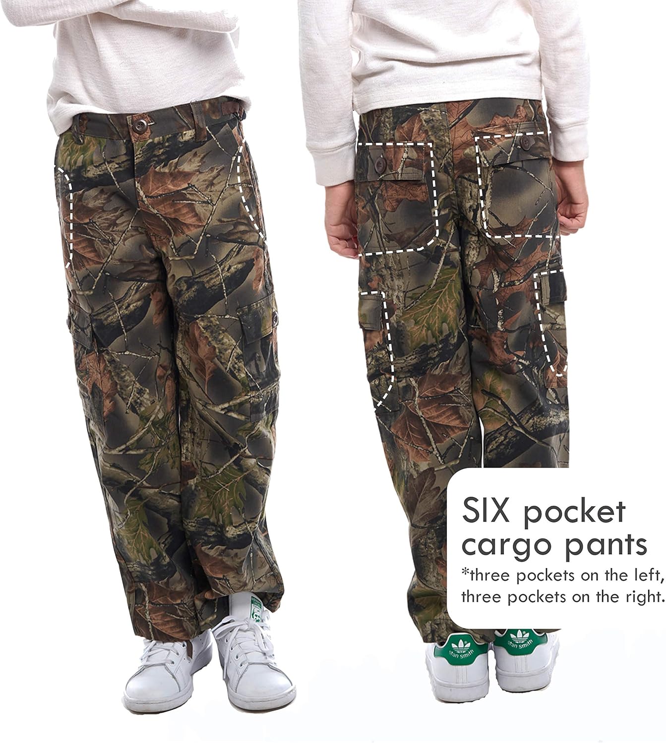 TrailCrest Boys Camo Hunting Pants with Elastic Waist Band - 6 Pocket Cargo Pants - Youth: Clothing