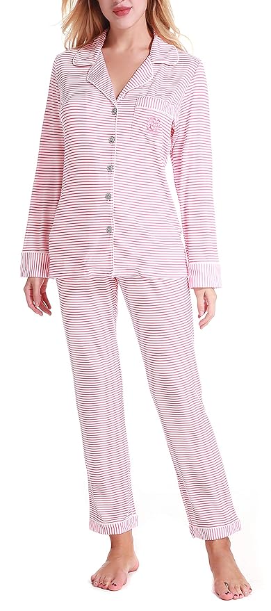 NORA TWIPS Schlafanzug für Damen, Pyjama für Damen, Damen Schlafanzug Pyjama, Zweiteiliger Nachtwäsche Set Langarm V-Ausschni