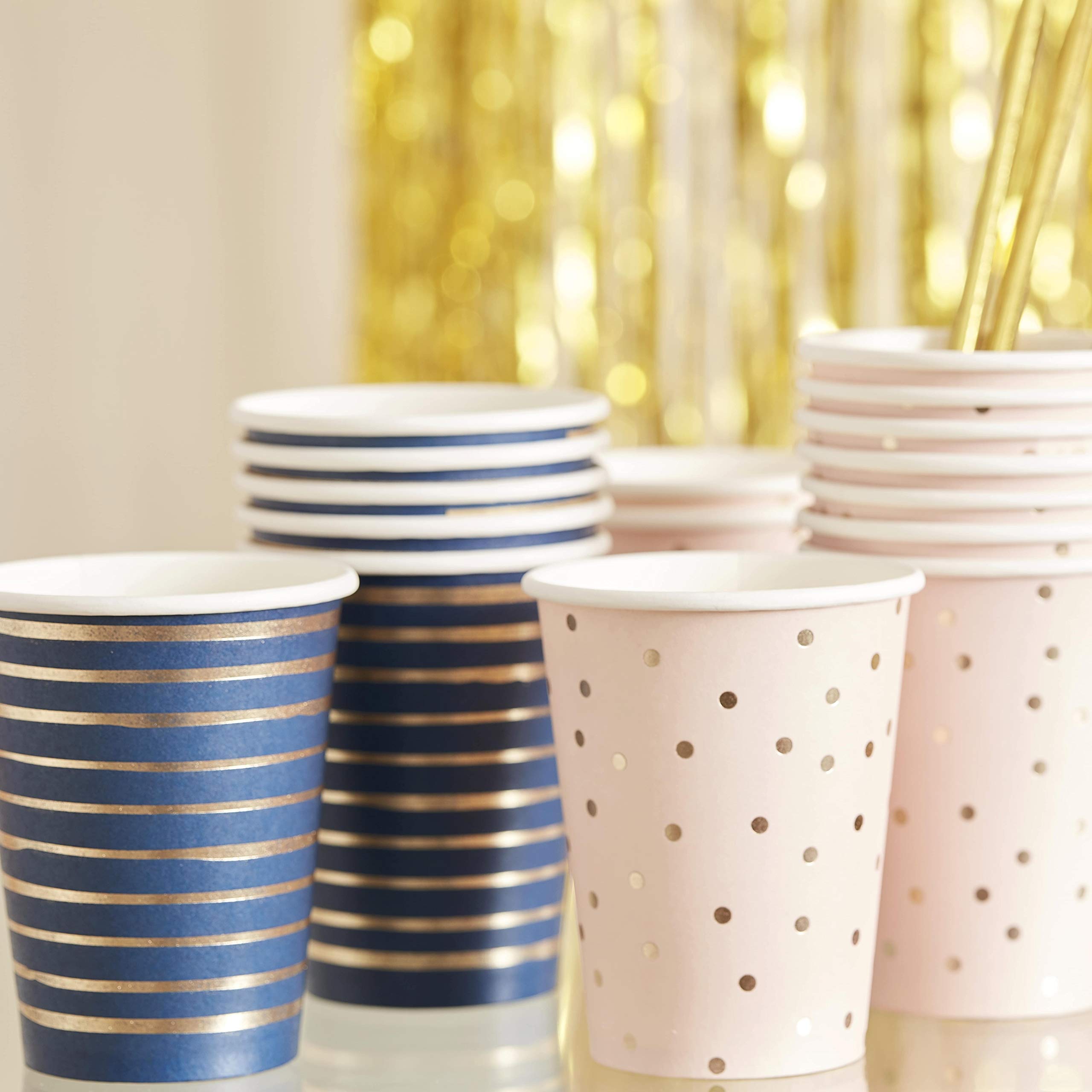 Ginger Ray Gold Foiled Pink and Navy Mixed Baby Shower Cups - Gender Reveal