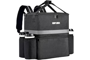 ESPXBOX Food Delivery Backpack with Cup Holder, Insulated Pizza Delivery Bag for Bike, Hot/Cold Bag for Food Delivery for Uber Eats, Doordash, Postmates, Leakproof, Reflective Strip（Black）
