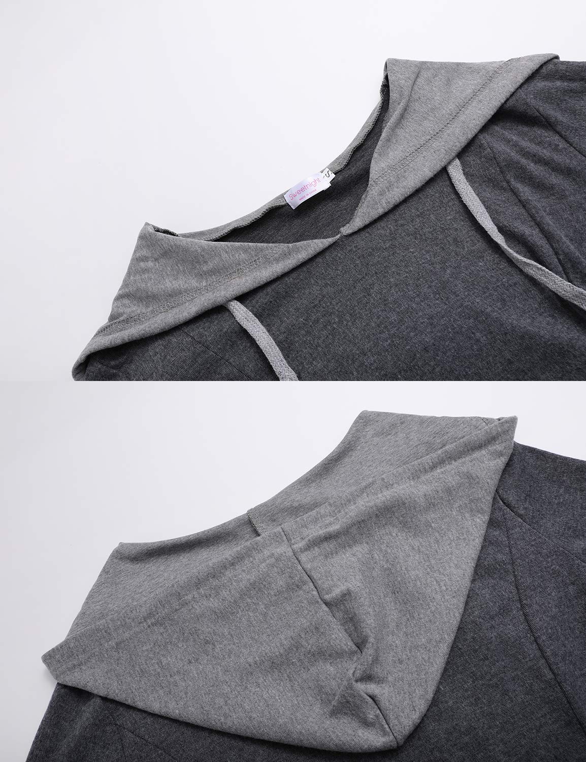 Loose Fitting Long Sleeve Fall Winter Hooded Sweatshirt for Women Color Block Drawstring Tunic Blouse Tops(Grey,XXL)