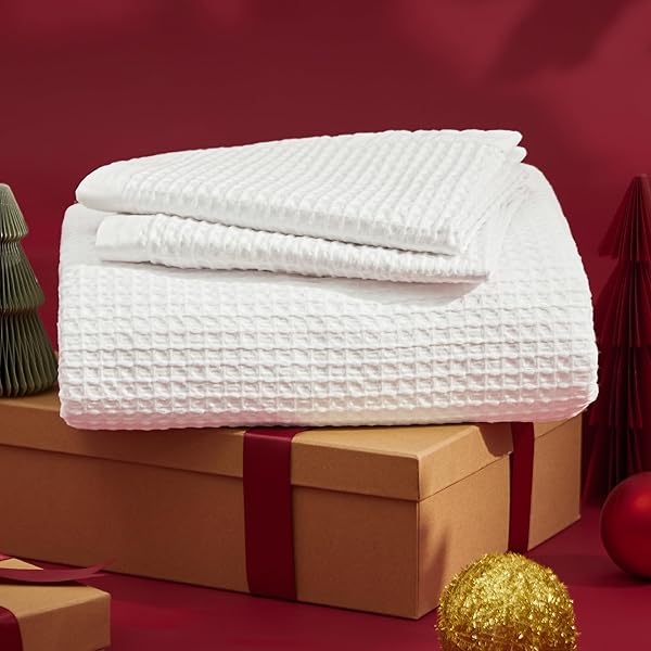 BEDSURE COTTON DUVET COVER KING – 100% COTTON WAFFLE WEAVE COCONUT WHITE DUVET COVER KING SIZE, GENTLESOFT™ AND BREATHABLE BEDDING SET FOR ALL SEASON, 3 PIECES, 104″X90″