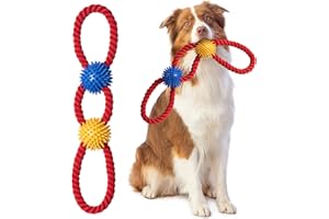 Aitmexcn Interactive Dog Rope Toys Tug of War, Tough Dog Toys for Medium Dogs, 100% Cotton Heavy Duty Puppy Toy for Boredom, Dog Pull Ball Rope Teeth Cleaning