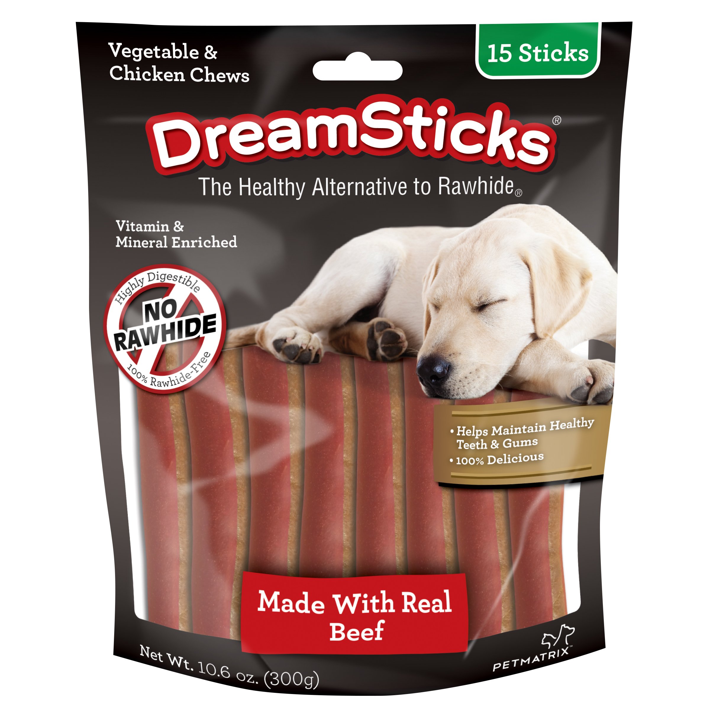 Dreamsticks, Vegetable, Chicken & Beef Chews, RawhideFree, 15Count 15