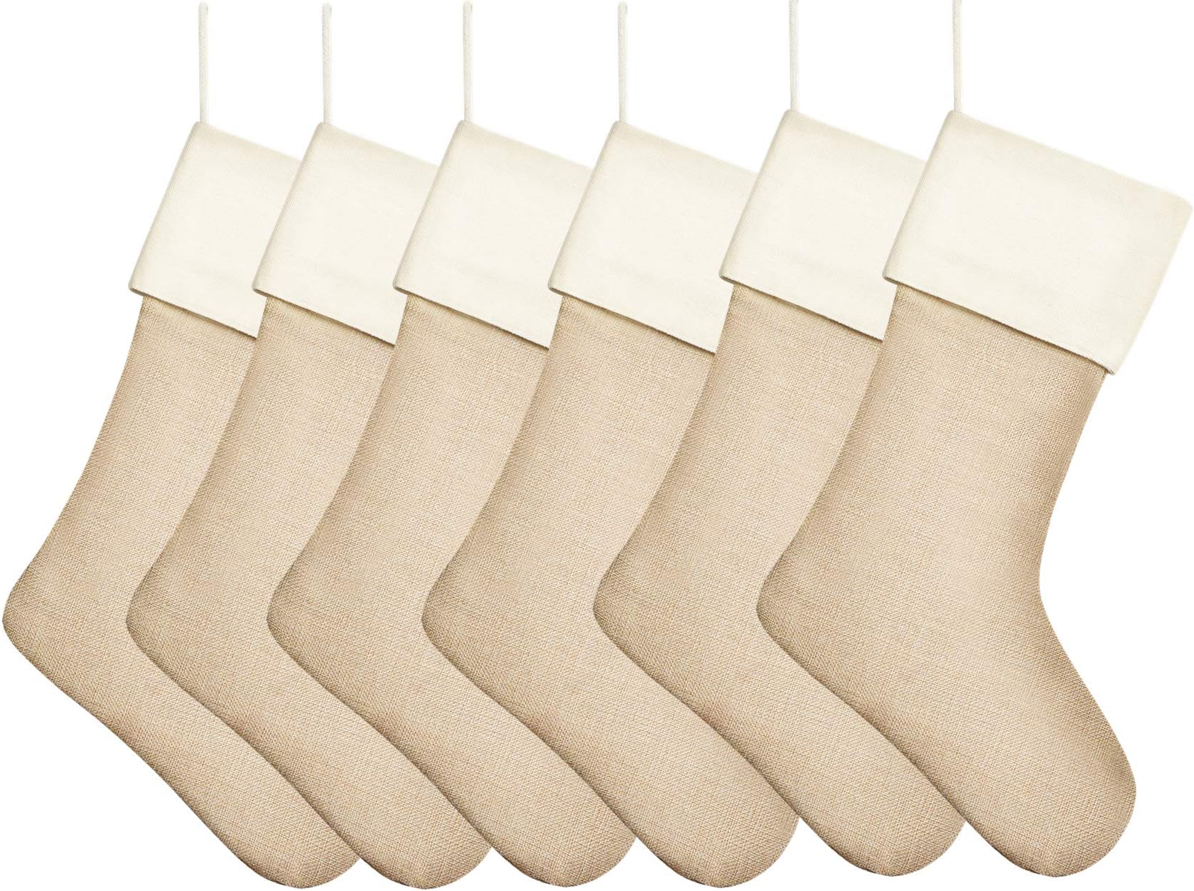 Kunyida6 Pack,18" Burlap Christmas Stockings for Holiday Decor Plain