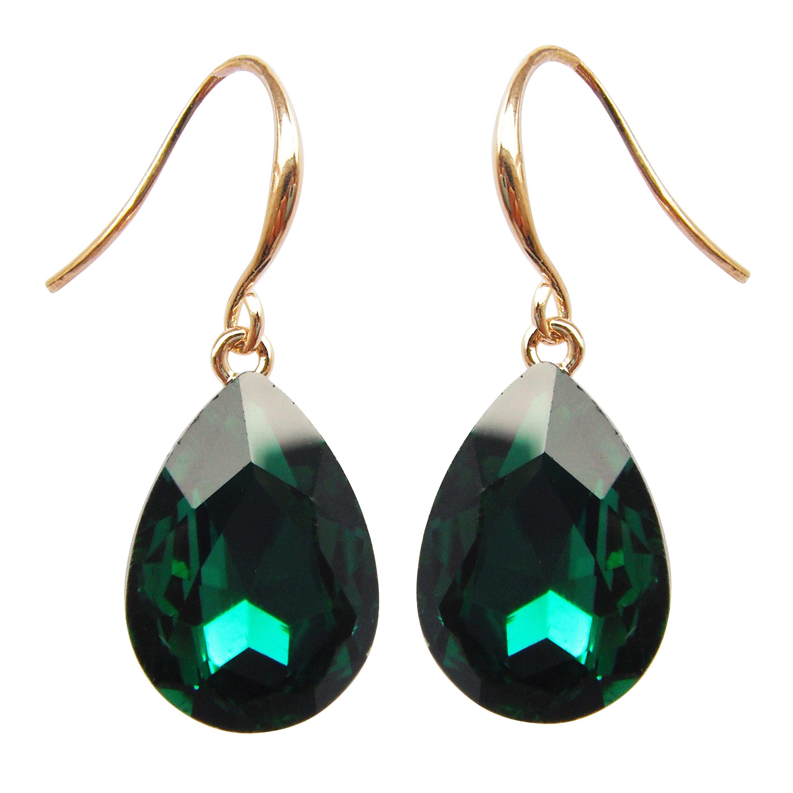 Navachi 18k Yellow Gold Plated Pear Green Cubic Zirconia Crystal Az1001e Dangle Drop Earrings