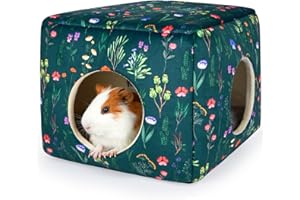 Bienbee Guinea Pig Hideout, Washable Guinea Pigs House Cozy Guinea Pigs Bed for Small Pet Bunny/Rabbit/Hamster/Chinchilla Guinea Pig Accessories Green Flowers