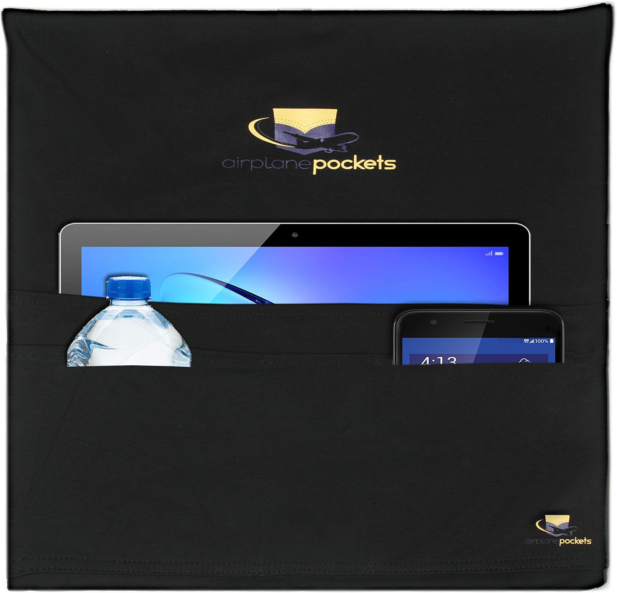 Airplane Pockets Tray Cover (2 Pack) - Sanitary Tray Table Cover with Pockets for Airplane – Patented Design with Multiple Compartments – Travel Organizing Accessory for Comfortable Flight