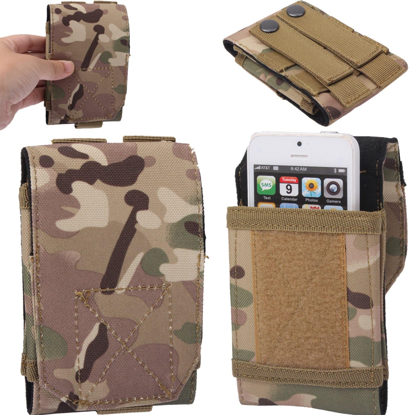 Universal Army Military Hiking Tactical Camo Bag Case Cover Pouch Belt Loop Hook Holster For BlackBerry 9630 Tour, 9650, 9700, 970, 9780, 9800, 9810, 9850, 9860, 9900 Bold / Touch / Torch - Camouflage Green
