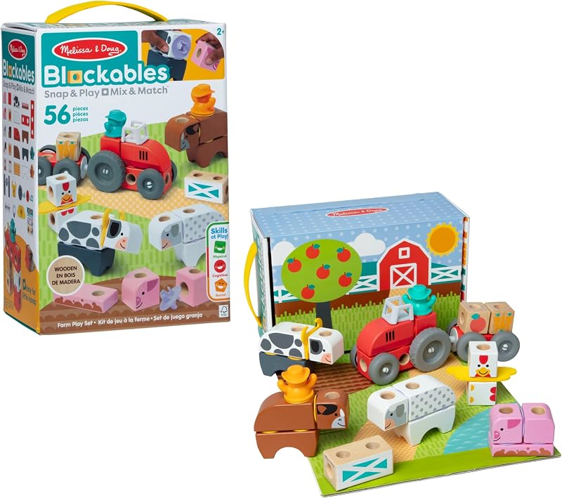 Blockables Set della Fattoria – Set di Costruzioni in Legno con Blocchi Collegabili (56 Pezzi), Gioco Creativo e Educativo, Regalo per Bambini e Bambine, 2+ Anni - Certificati FSC