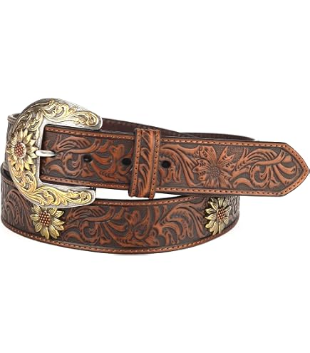 7325 Nocona Women\'s Sunflower Tooled Leather Belt Tan Nocona Sunflower Leather Belt - Women main image 3
