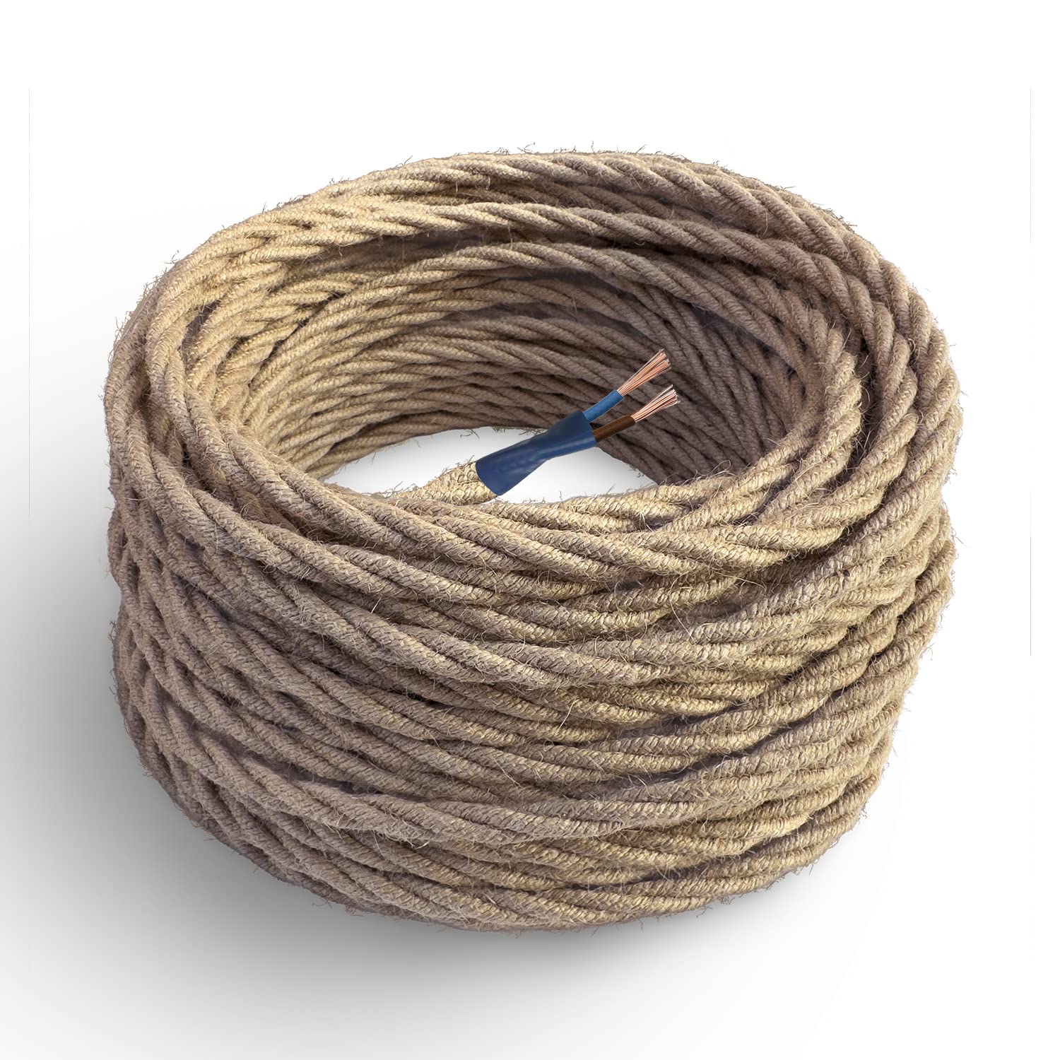Amarcords - textile electric cable JUTA color, braided, jute, 10 meters, 2 conductors 2x0.75 - Wire coated in colored vintage fabric for chandeliers and lamps applique lampshades.