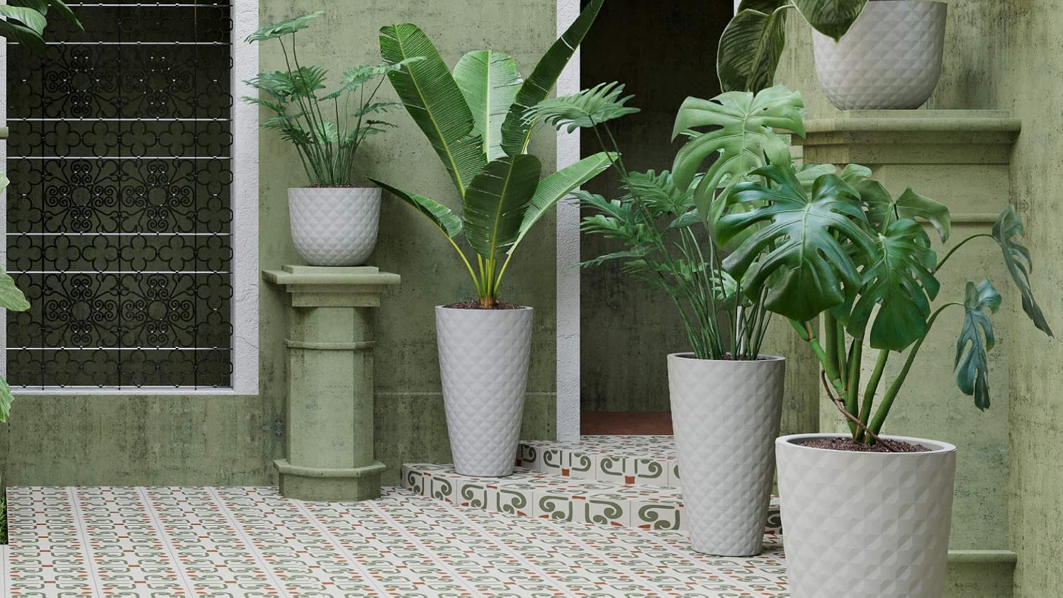Artevasi HAVANA TROPICAL HIGH POT 70CM GRANITE WHITE - Image 3
