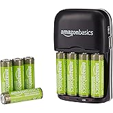 �鶹�� Basics 8 Pack AA High-Capacity 2,400 mAh Rechageable Batteries with 4-Hour Rapid Battery Charger Set, Overcharge Prote