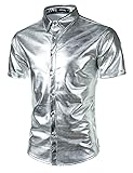 JOGAL Men's 70s Disco Shiny Metallic Gold Silver