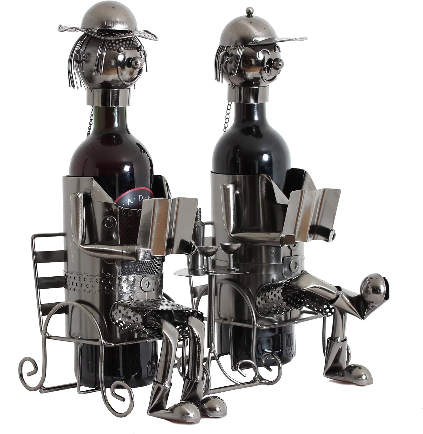 BRUBAKER Metal Sculpture Couple Bottle Holder Gift with Gift Card, Silver, 30 x 20 x 38 cm - Image 5