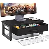 HEWORLIF Computer Monitor Stand Riser, Desk Organizers and Accessories with Drawer, 2-Tier Laptop Stand for Desk, Office Organizer Storage, Wood