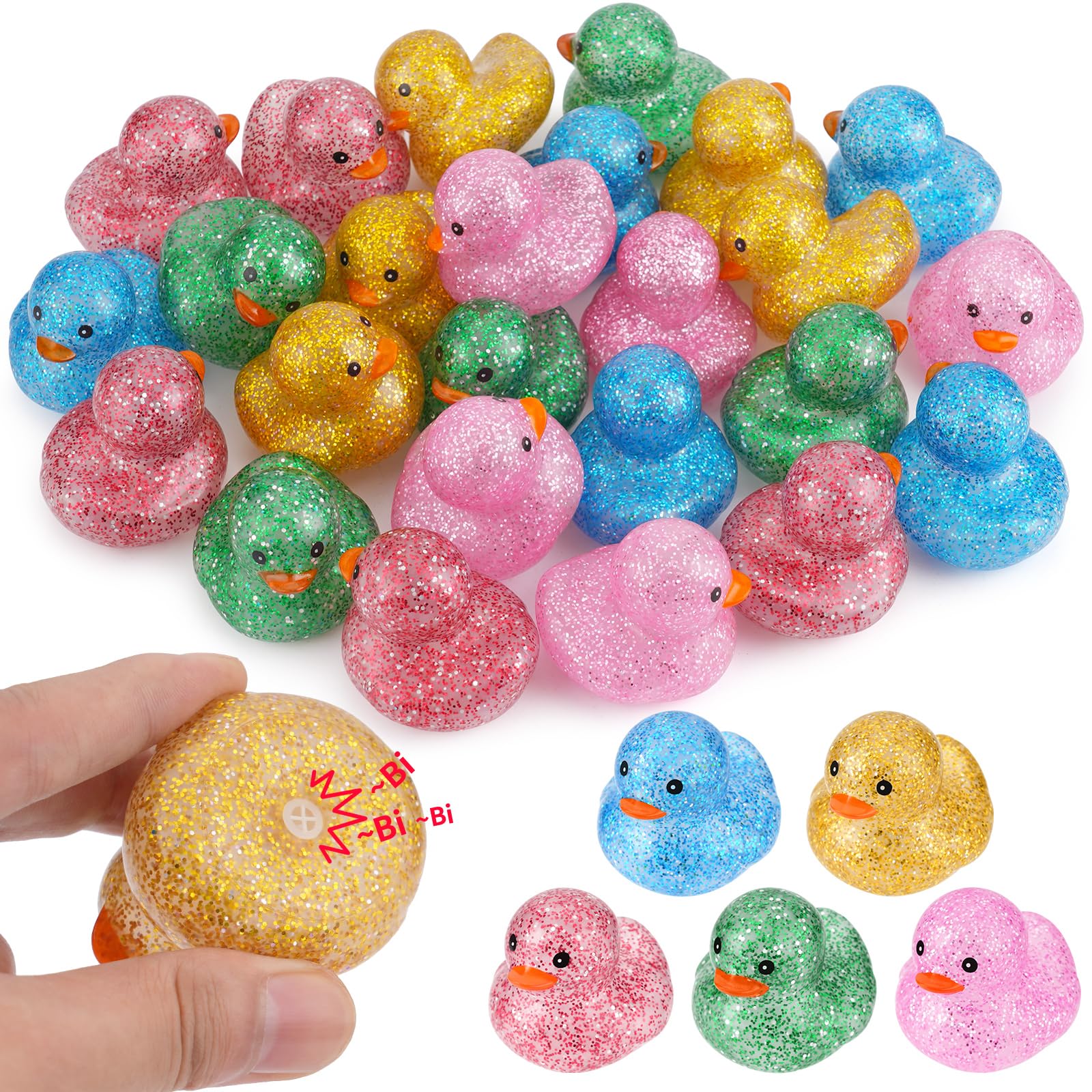 25Pcs Mini Glitter Rubber Ducks Bath Toys, Bathtub Floating Squeaky Duck Bulk Baby Preschool Bath Toy for Baby Shower Infants Kids Toddler Birthday Party Decoration Gift (Large)