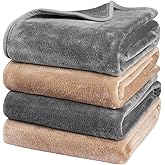 Onarway Dog Blanket Washable for Puppy: 4 Packs Dog Blankets 40”x28” - Fluffy Soft Small Throw for Cat Puppy Kitten Dogs - Fleece Pet Blankets for Bed Sofa Car and Indoor - Grey and Khaki