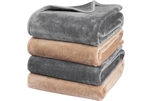Onarway Dog Blanket Washable for Puppy: 4 Packs Dog Blankets 40”x28” - Fluffy Soft Small Throw for Cat Puppy Kitten Dogs - Fleece Pet Blankets for Bed Sofa Car and Indoor - Grey and Khaki