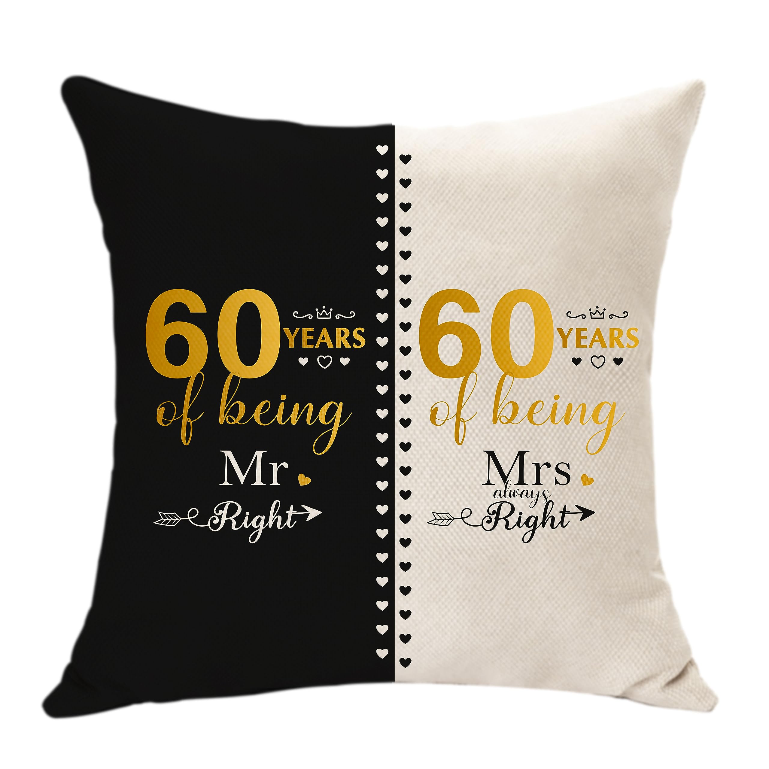 Mr. Right and Mrs. Always Right Gifts - 60 Years of Marriage Gifts for Couple Anniversary Cushion Cover for Husband Wife 60th Wedding Gifts for Grandma Grandpa Aunt Wedding Anniversary Keepsake (60th)