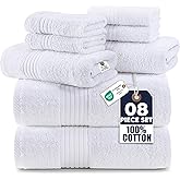 Utopia Towels 8 Piece Premium Towel Set, 2 Bath, 2 Hand, and 4 Washcloths, 100% Ring Spun Cotton, Highly Absorbent Towels for Bathroom, Sports, and Hotel, White