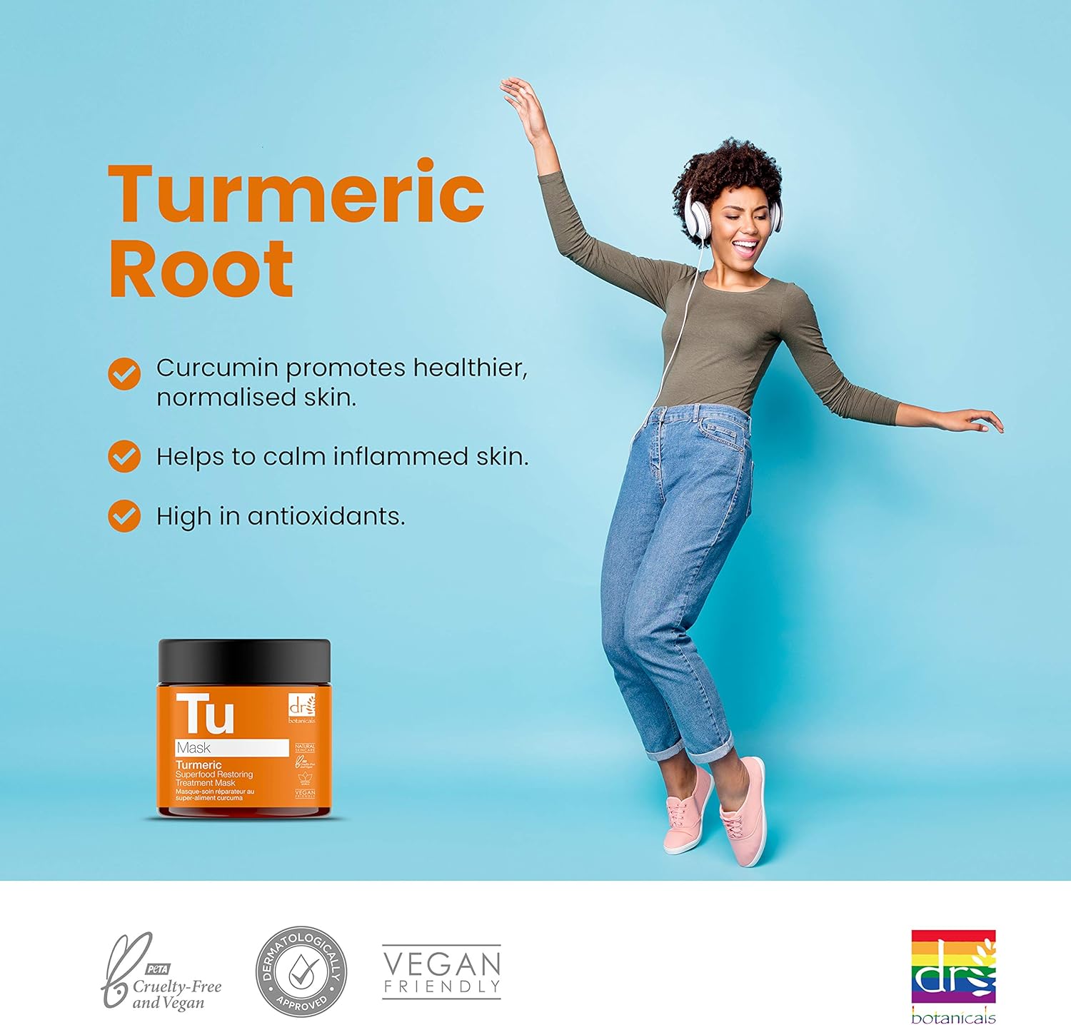 Dr Botanicals Turmeric Superfood Restoring Treatment Hydrating Mask for Skin regeneration and skin care 60 ml Orange - Image 4