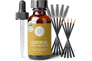Pure Body Naturals Castor Oil for Eyelashes and Eyebrows - 1 Fl Oz Nourishing Brow & Lash Growth Serum - Organic, Hexane Free, Cold Pressed, Unrefined - Eyelash and Eyebrow Growth Serum for Women