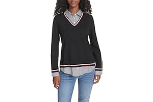Tommy Hilfiger Womens Long Sleeve Button Up Collared Twofer Sweater