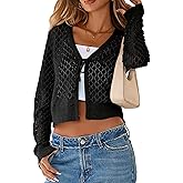 SimpleFun Womens Crochet Cardigan Casucal Tie Front Shrugs Sweaters Long Sleeve Knit Cropped Cardigans Tops