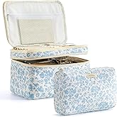 HBselect 2Pcs Travel Makeup Bag, Large Cotton Quilted Makeup Bag Cosmetic Bag Cute Make up Bag Toiletry Bags for Women Girls