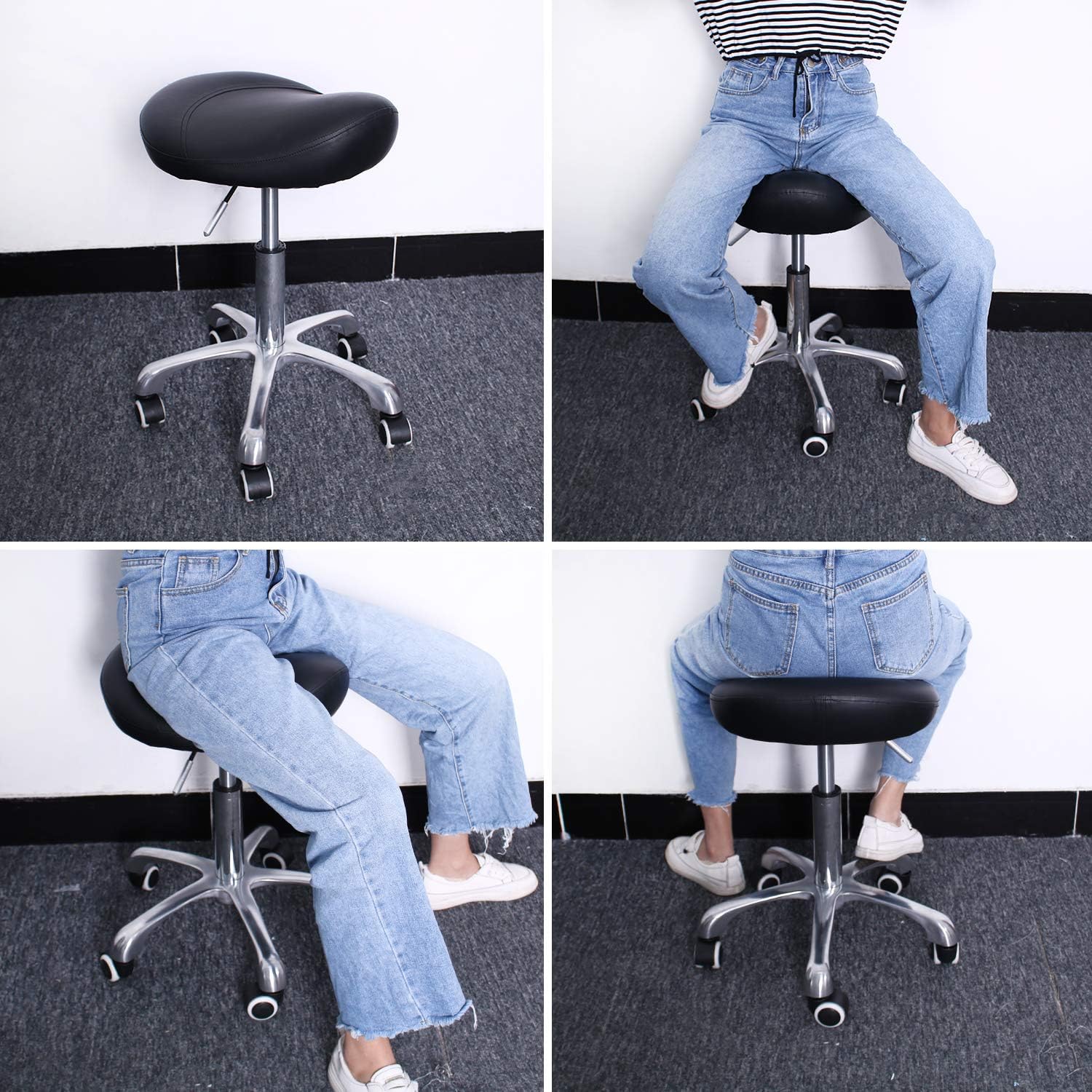 Geboor Hydraulic Saddle Stool with Wheels Rolling Adjustable Height for Clinic Dentist Spa Massage Medical Salons Studio (Black): Kitchen & Dining