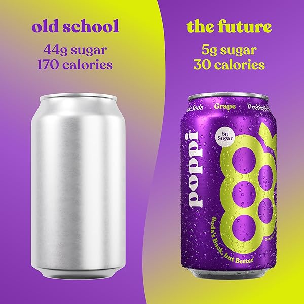 POPPI SPARKLING PREBIOTIC SODA BEVERAGE WITH APPLE CIDER VINEGAR, SELTZER WATER AND FRUIT JUICE, GRAPE FLAVOR, 12 FL OZ, 1 COUNT, PACKAGING MAY VARY