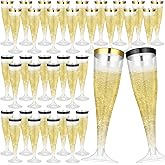 Jingmore 36 Pcs Plastic Champagne Flutes 4.5 oz Clear Toasting Glasses Cocktail Cup Wine Disposable Champagne Glass for Valentine's Day Christmas Wedding Birthday Party (Black,Gold)
