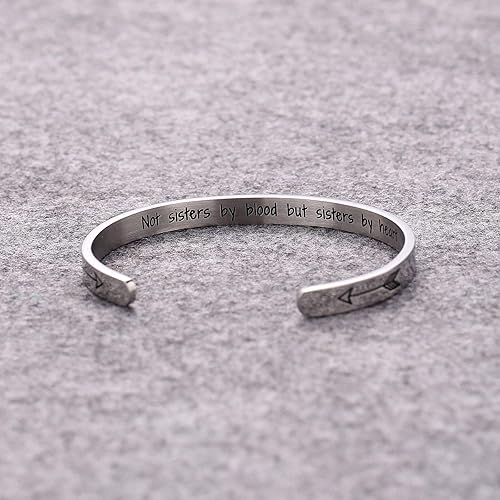 Not Sisters by Blood But Sisters by Heart Cuff Bangle Bracelet