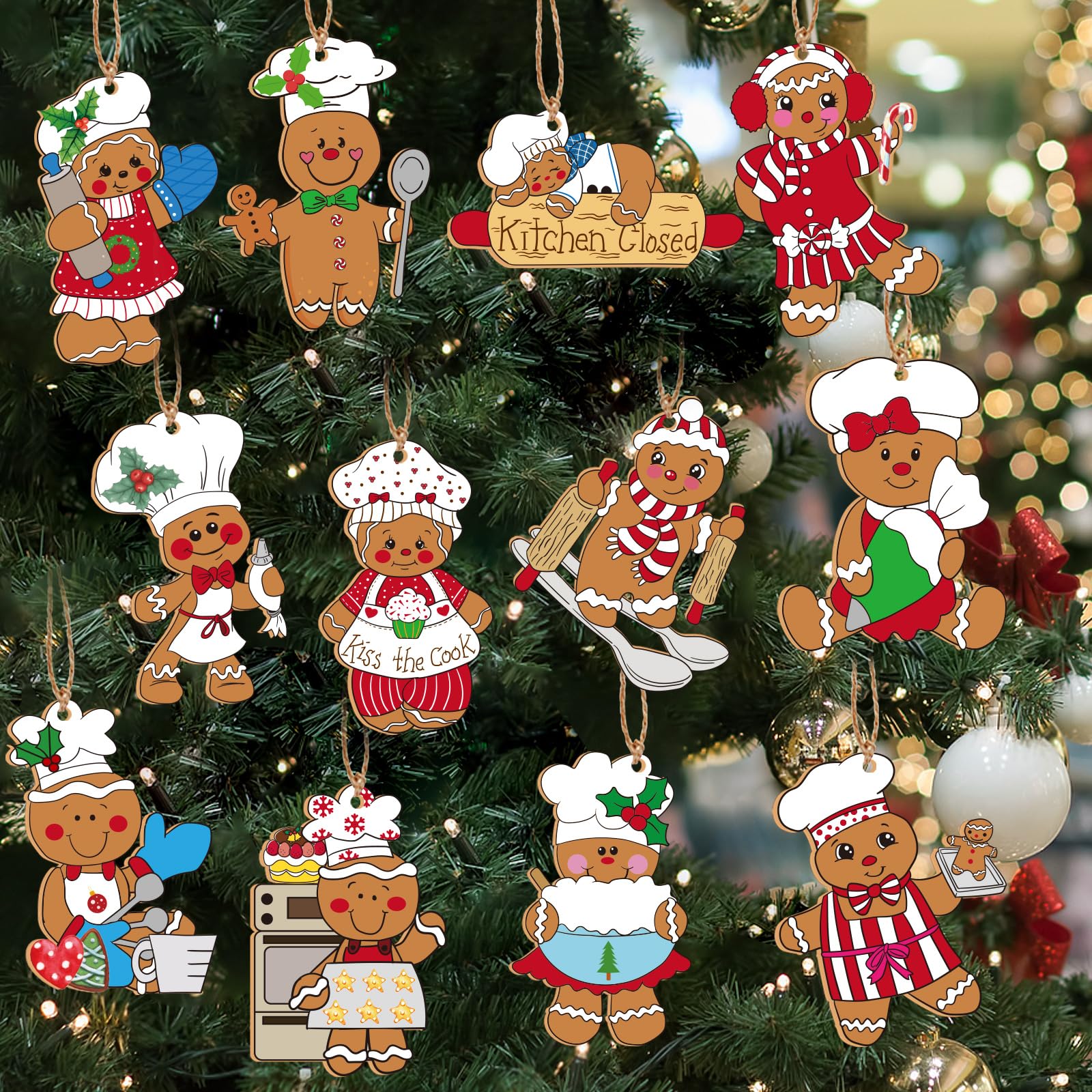 Photo 1 of RINOLY 24 Pcs Gingerbread Ornamments,Gingerbread Christmas Decoration for Tree,Cooking Gingerbread Christmas Ornaments for Christmas Tree,Christmas Wooden Hanging Ornaments Decor