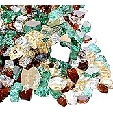 Skyflame 10-Pound Blended Fire Glass for Decorating Fire Pit Fireplace Landscaping - 1/2 Inch Reflective Tempered Fireglass Gold, Light Green, Copper