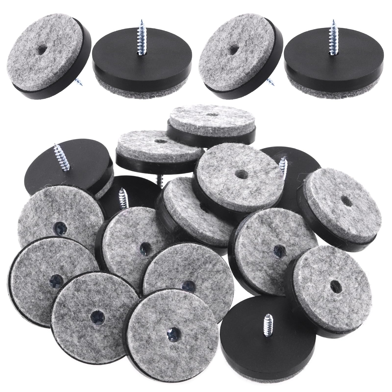Rustark 20Pcs 38MM Black Screw-on Felt Pad Round Felt Pad Slider Floor Protector with Matching Strong Screws, Non Slip Furniture Felt Chair Pads for Wooden Cutting Board Cabinet Tables Chair