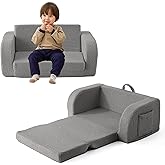 Toddler Couch, 2-in-1 Toddler Chairs Comfy 1-3 Years Old, Toddler Chair for Girls and Boys, Kids Couch Bed Fold Out, Convertible Baby Sofa to Lounge Chair for Playing, Reading, Napping, Double, Grey