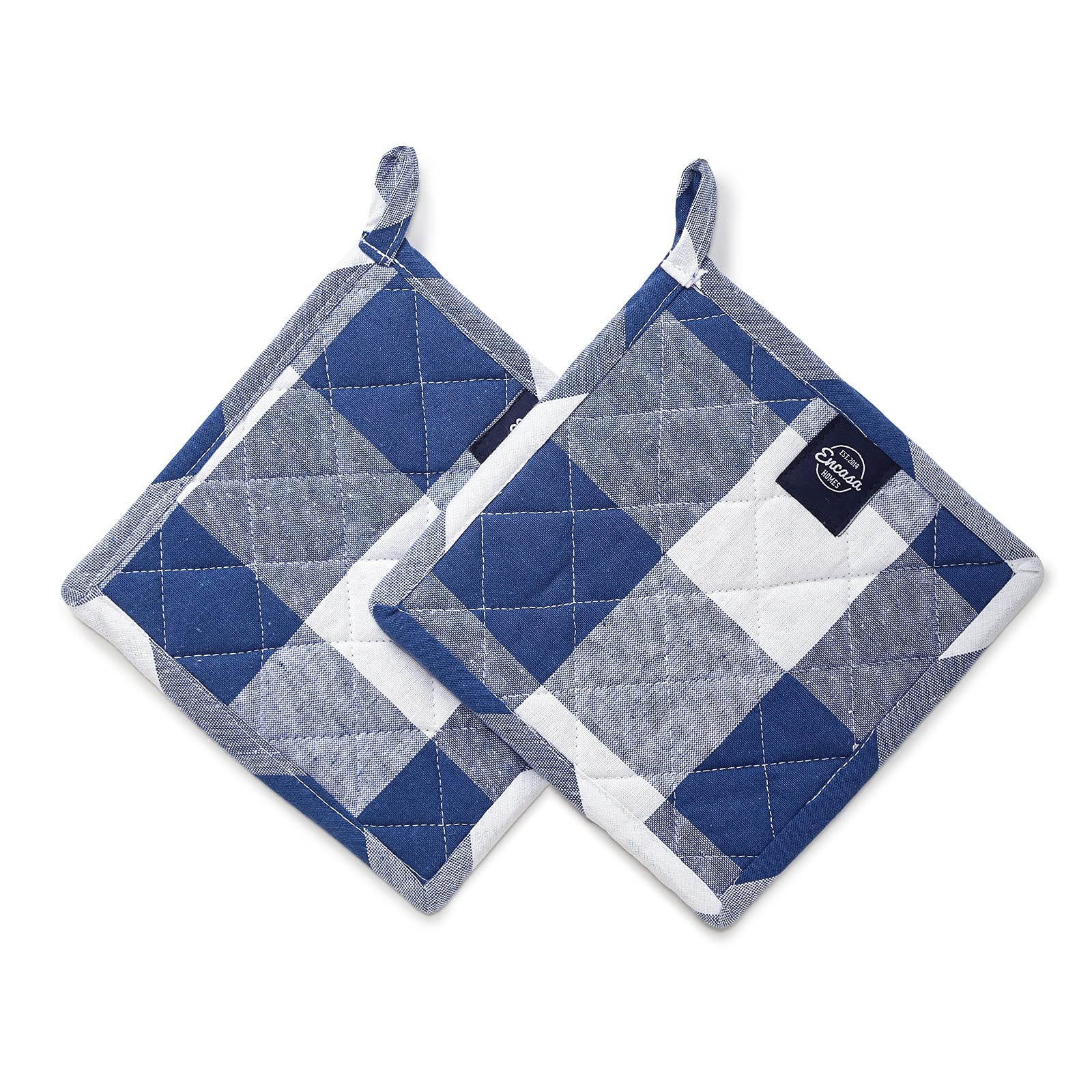 Encasa XO 21 cm Oven Microwave Potholders (2 pc Set) for Kitchen Cooking & Baking - Heat Resistant, Thick & Safe, Protection of Hands from Hot Utensils - Buffalo Blue Checks