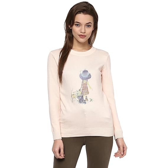 Women's Fashion Stretchy Round Neck Peach Long Sleeve Pullovers Sweaters Top