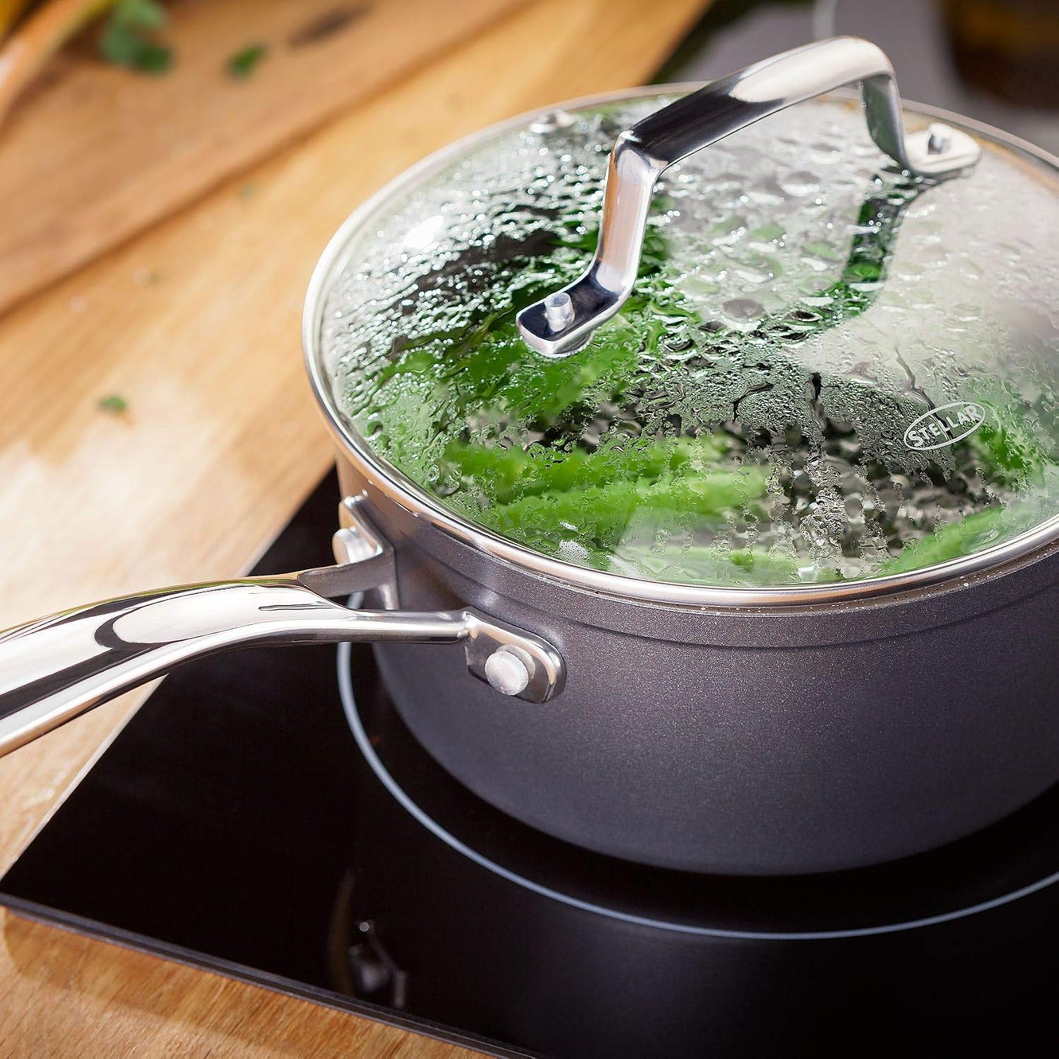 Stellar Rocktanium 5 Piece Set of Non-Stick Pans, Induction Ready, 16cm, 18cm & 20cm Saucepans with Glass Lids, 14cm Milk Pan - Image 5