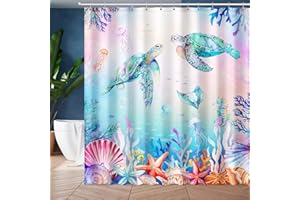JWXCBIM Colorful Sea Turtles Shower Curtain, Ocean Nautical Bathroom Shower Curtain Decorative Set, Waterproof Polyester Fabric Bath Curtain with 12 Hooks 72x72 inches