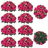 BLOSMON Hot Pink Flowers for Wedding: 10 Pcs Artificial Rose Balls for Table Decorations - Fake Silk Kissing Bouquet Floral Arrangement for Home Party Event Decoration