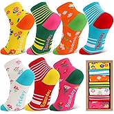 scenicamp 7 Days of the Week Gift Box 7 Pairs Kids Girls Novelty Soft Crew Socks for Sports Running Athletic Gifts