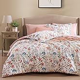 CASAAGUSTO King Comforter Set, 7 PCS Clay Pink Floral Comforter Set with Flowers Leaves Pattern, Soft Seersucker Design All Season King Size Bedding Set(102"X90")
