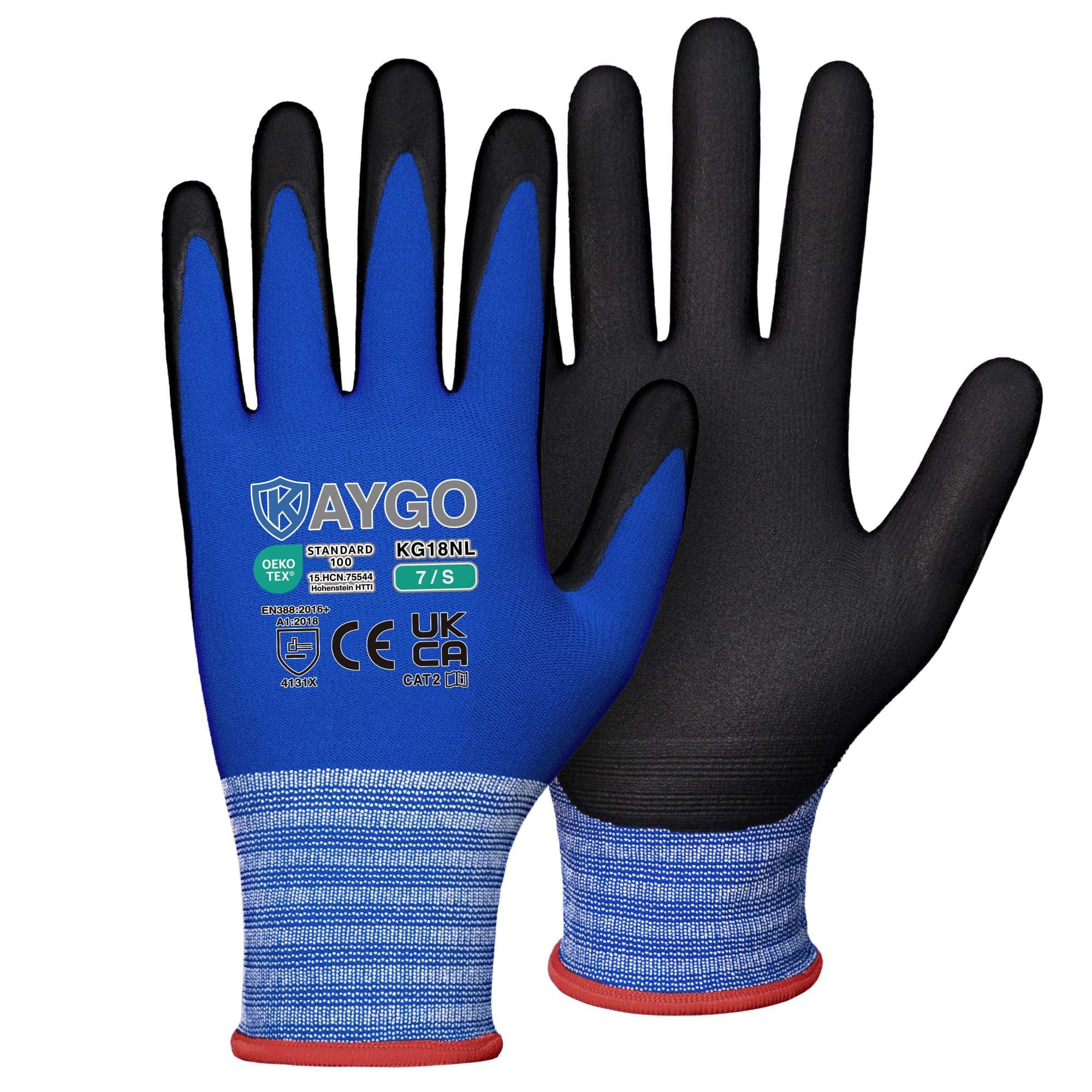 KAYGO Safety Work Gloves MicroFoam Nitrile Coated 12 Pairs, KG18N, Seamless Knit Nylon Glove with Abrasion and Oil Resistant Grip, Ideal for General Purpose, Automotive, DIY (Small, Blue) — image 1