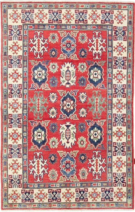 Kazak 186x118 Tapis Oriental Gris Foncérose Noués à La Main