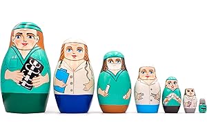 MATRYOSHKA&HANDICRAFT Matryoshka Russian Nesting Wooden Doll Physician Doctor Nurse Hospital 7 Pcs Stacking Hand Painting Beautiful Nested Matriosjka Matrioska Matreshka Matrjoska Matroeska